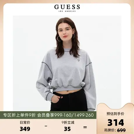 GUESS23新款女薄款短款卫衣圆领撞色缝线套头上衣-Q2BQ33R2Q41图片