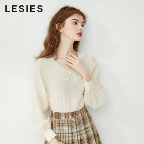 蓝色倾情春夏季女装新款 米色翻领欧根纱减龄套头上衣甜美淑女衫商品大图