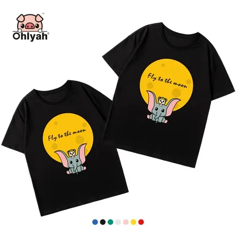 Ohlyah2023夏季情侣装小飞象纯棉短袖T恤男女韩版宽松半袖上衣潮商品大图