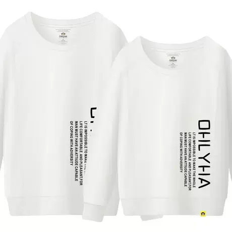 Ohlyah品牌情侣字母印花简约卫衣男女纯棉长袖套头圆领大码白色潮商品大图