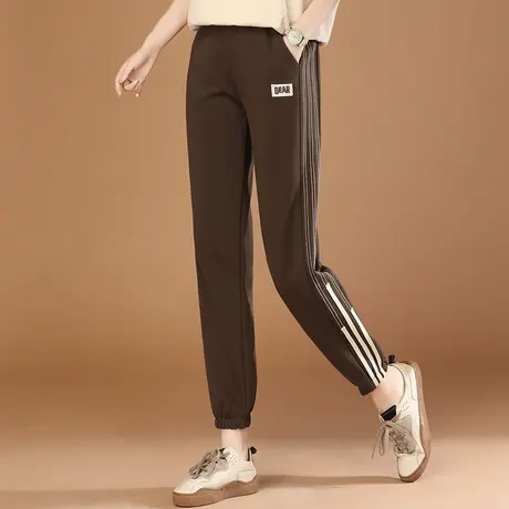 韩潮袭人松紧腰条纹休闲运动裤女2023秋季新款宽松百搭束脚卫裤图片
