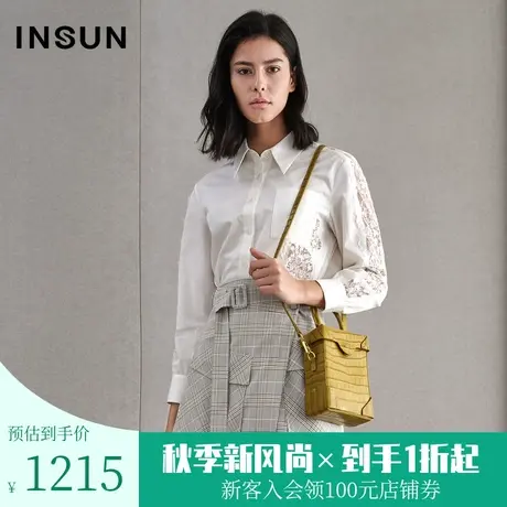 恩裳商场同款春季时尚通勤全棉蕾丝拼接长袖宽松衬衫女图片