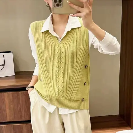 爆款毛衣女士马甲针织背心女新款2022秋季马夹外穿女士坎肩百搭女图片