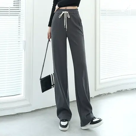 窄版抽绳阔腿裤女2023秋季新款小个子高腰垂感运动裤休闲直筒裤子商品大图