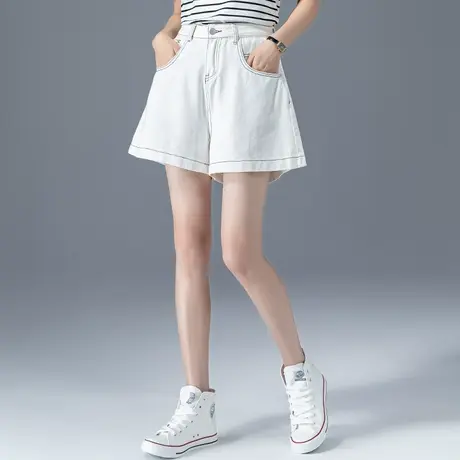 白色牛仔短裤女夏薄款2023新款五分裤女夏季a字3分5分裤阔腿中裤商品大图