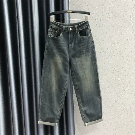 2023秋季新款宽松哈伦裤休闲百搭直筒老爹裤子潮显瘦高腰牛仔裤女图片