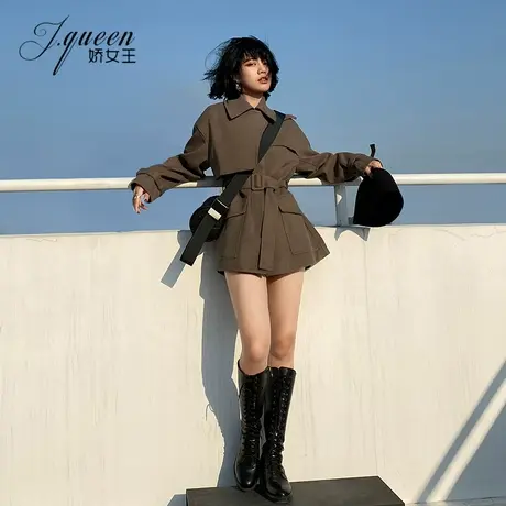 特价毛呢外套女秋冬新款中长款收腰复古修身显瘦工装大衣呢子外套图片