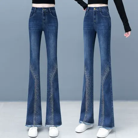 黑色微喇裤女牛仔2023年春夏季爆款百搭高腰显瘦浅色喇叭裤子新款图片