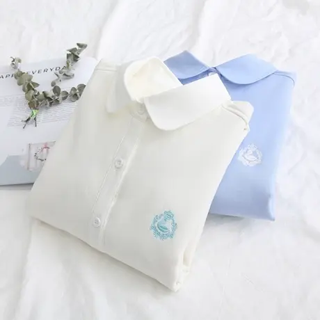 秋冬学生文艺小清新加绒加厚白色衬衫女保暖简约百搭保暖打底衬衣图片