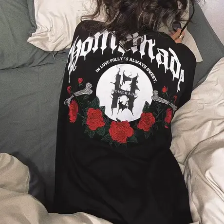 印花打底衫短袖上衣2023年夏季新款宽松女装设计感小众白色T恤潮商品大图