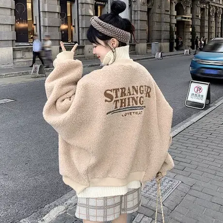 羊羔毛卫衣女2019新款潮秋冬韩版宽松加绒加厚ins超火cec外套洋气商品大图