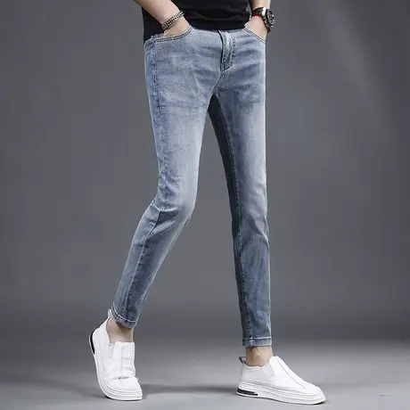 2023新款夏季蓝色九分牛仔裤男修身小脚裤弹力百搭休闲9分裤男薄商品大图