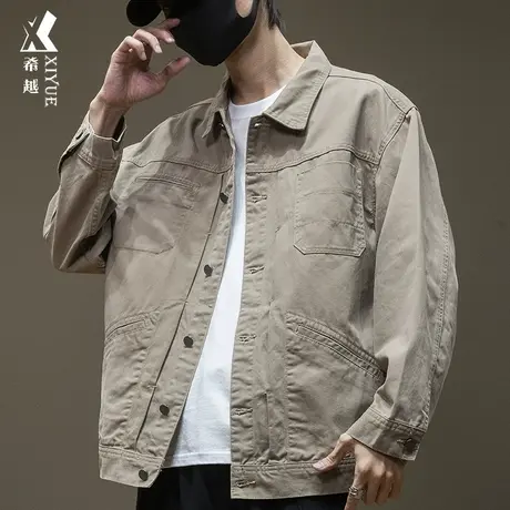 秋冬季高级感夹克衬衫男大码工装风衣外套牛仔衣男士加绒加厚男装商品大图