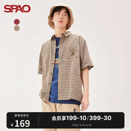 SPAO男士衬衫夏季新款格子短袖休闲宽松衬衫SPYCC25H17图片
