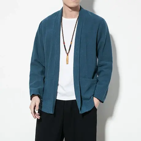 春季外套复古唐装开衫加绒外套男士大码风衣中式亚麻宽松汉服披风图片