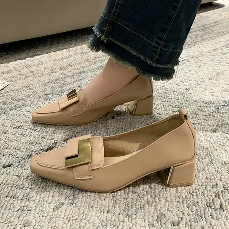 粗跟尖头单鞋女夏季2023年新款法式防滑高跟鞋百搭通勤小众小皮鞋商品大图