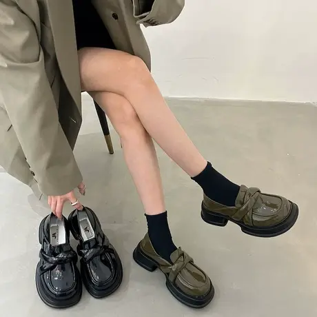 厚底松糕小皮鞋女2023年新款设计感小众玛丽珍鞋黑色jk大头乐福鞋图片