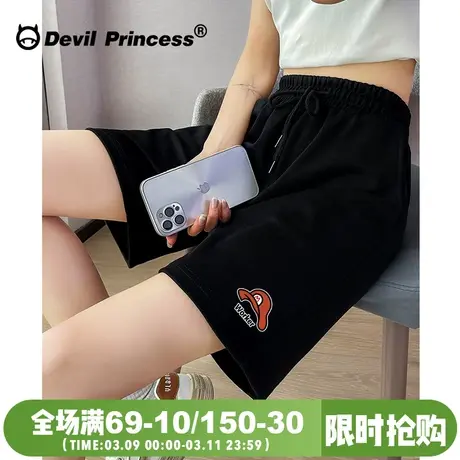黑色运动短裤女2024夏季新款宽松大版高腰阔腿显瘦五分裤子ins潮商品大图