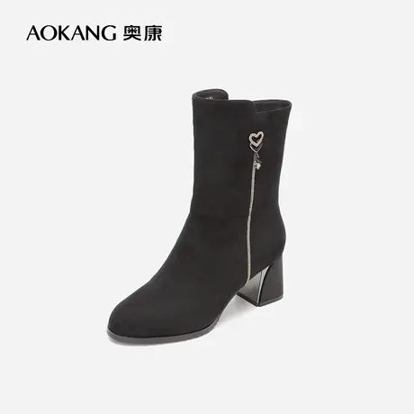 【门店发货】奥康女鞋 2022冬季新款潮流百搭舒适休闲中筒靴图片