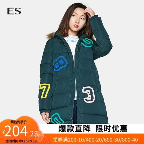 【断码S/L】艾格冬休闲不过时百搭加厚白鸭绒中长款连帽羽绒服Y17商品大图