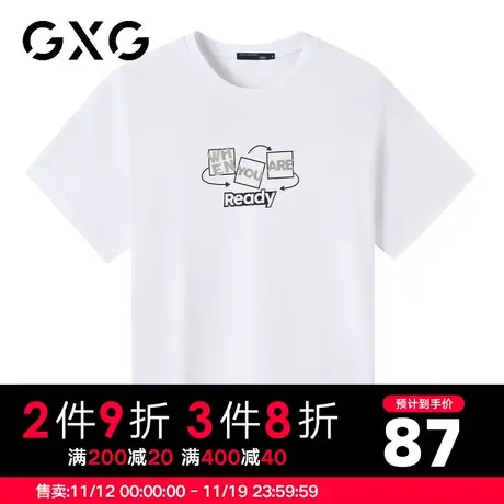 【新品】GXG男装【100%棉】夏季新品潮流字母印花百搭圆领短袖t恤商品大图