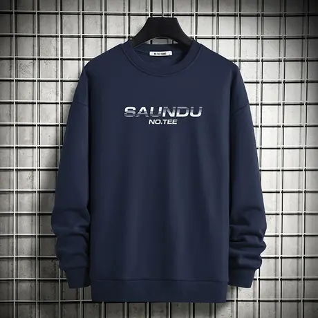 男士卫衣春秋款加绒套头无帽宽松潮流字母印花长袖t恤圆领上衣服图片