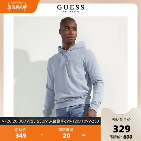 GUESS秋款男士连帽oversize蓝色抽绳连帽卫衣-M2GQ15KB3E1商品大图
