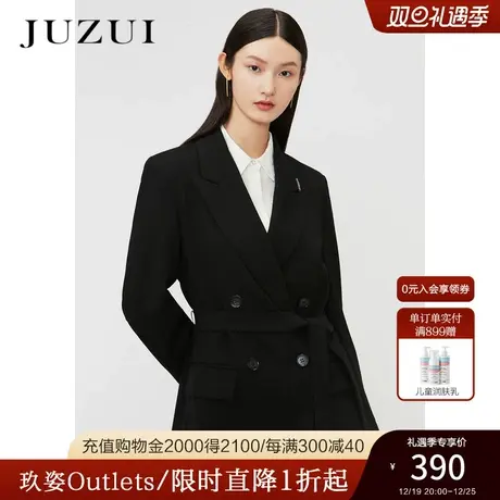 JUZUI玖姿春秋新款黑色气质通勤职业气质系带女西装时尚外套图片