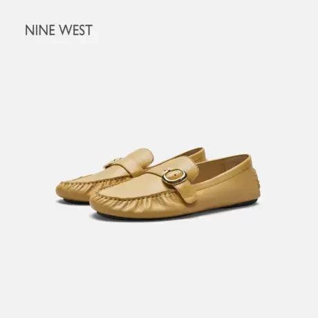 Nine West/玖熙法式复古乐福鞋女2025新款真皮单鞋褶皱软底豆豆鞋图片