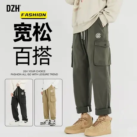 男士军绿色工装裤潮牌男日系裤子宽松直筒男式休闲裤男裤秋冬新款商品大图