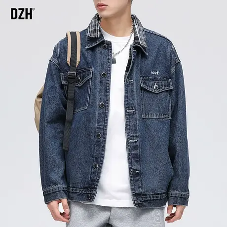 男士牛仔外套男款春秋潮牌男装休闲宽松蓝色美式工装夹克2023新款商品大图