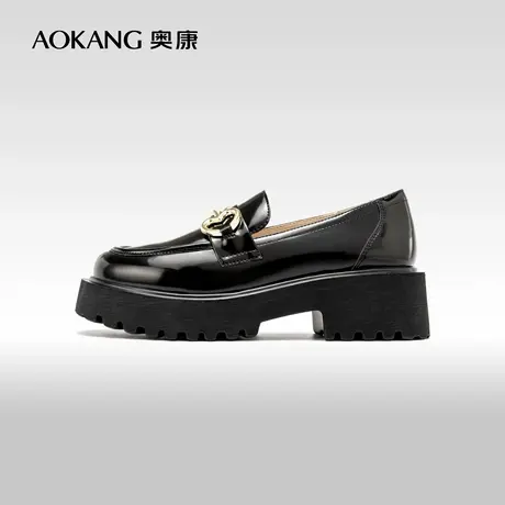奥康女鞋 2024秋季新款甜美爱心金属扣乐福鞋一脚蹬通勤鞋百搭图片