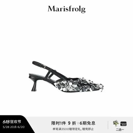【灵感搭配】玛丝菲尔夏时尚满天星亮片羊皮革女士猫跟鞋图片