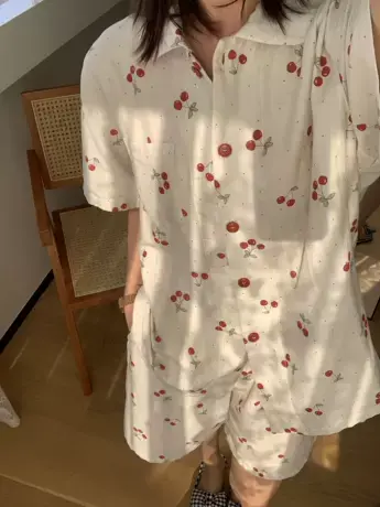 纯棉双层纱睡衣女短袖短裤夏季薄卡通可爱学生外穿家居服两件套装商品大图