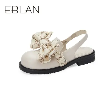 伊伴女鞋春夏凉鞋休闲蝴蝶结圆头百搭平底包头凉鞋后空商品大图
