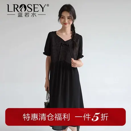 【暗纹提花盘口V领小黑裙】蓝若水大码夏装新中式气质显瘦连衣裙图片