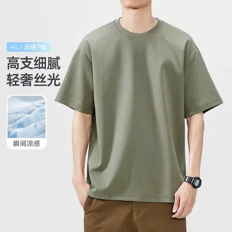 hansca190g日系50支凉感罗马丝光棉短袖t恤男款2025夏季休闲上衣商品大图