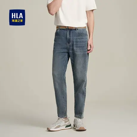 HLA/海澜之家五袋款微弹牛仔裤2025春夏新款腰带装饰锥形九分裤男图片