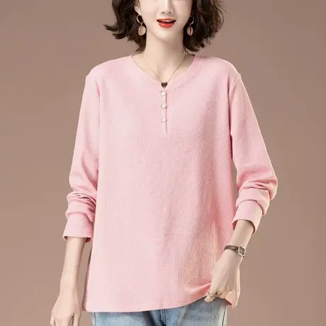 早春装新款长袖T恤女加肥加大码女装宽松中年妈妈休闲显瘦打底衫商品大图