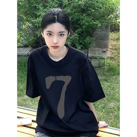 胖mm大码女装2023新款短袖慵懒风宽松显瘦t恤ins潮美式复古上衣夏商品大图