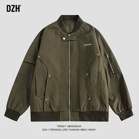 男士飞行夹克外套男潮流百搭帅气宽松上衣秋季绿色棒球服2023新款商品大图