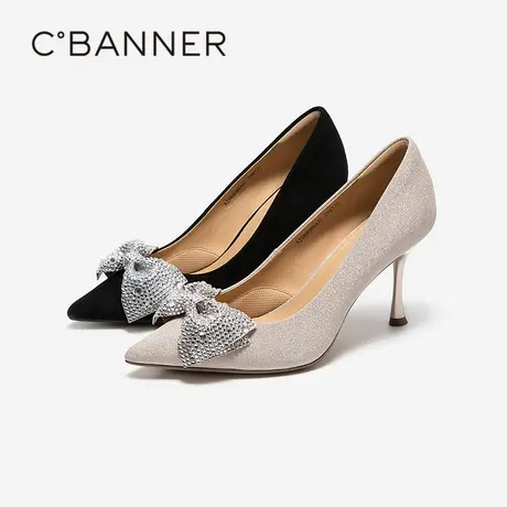 【静音系列】千百度蝴蝶结婚鞋细高跟鞋女秋季新款新娘单鞋图片