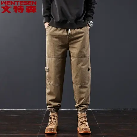 秋季新款男士休闲裤时尚修身直筒裤韩版潮流青年潮牌工装哈伦裤图片