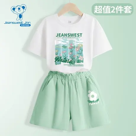 KX真维斯女童夏季套装2024新款儿童纯棉短袖夏装女孩夏款洋气t恤商品大图