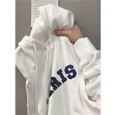 bf慵懒风连帽卫衣女春秋装薄款宽松显瘦字母印花上衣外套情侣装潮商品大图