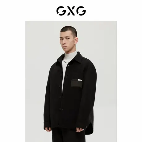 GXG男装 费尔岛系列黑色短大衣撞色口袋 冬季商品大图
