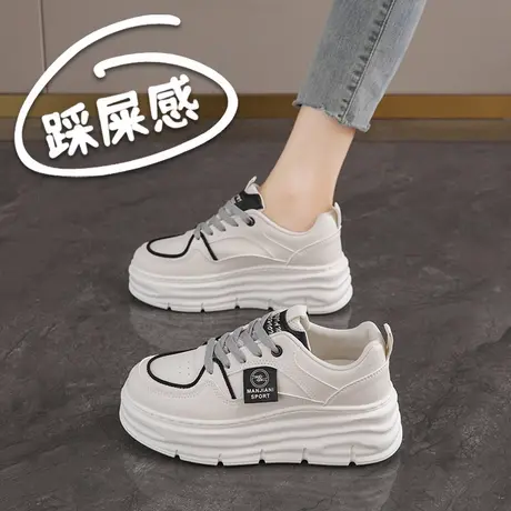 真皮小白鞋女2025新款春秋复古厚底休闲孕妇单鞋子商品大图
