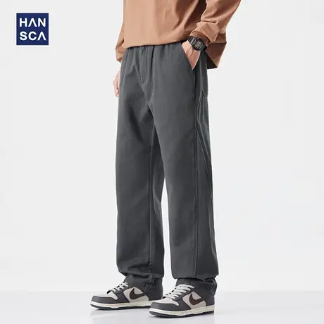 hansca秋季重磅复古纯棉休闲裤男2025新款宽松拼接垂感直筒长裤子商品大图