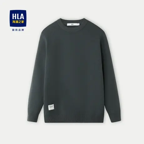 HLA/海澜之家加厚保暖针织衫2023秋冬新款圆领纯色字母小标毛衣男商品大图