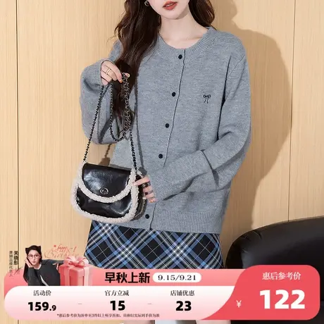 唐狮2025秋冬简约蝴蝶结刺绣圆领针织开衫女春秋外套高级感毛衣女商品大图